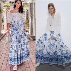 Zara Floral Tiered Maxi Skirt Blogger Favorite Toile Chinoiserie XS Easter
